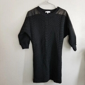 Sandro Women's Wool Blend Dress 3/4 Sleeve Size Small Black Embossed Dark